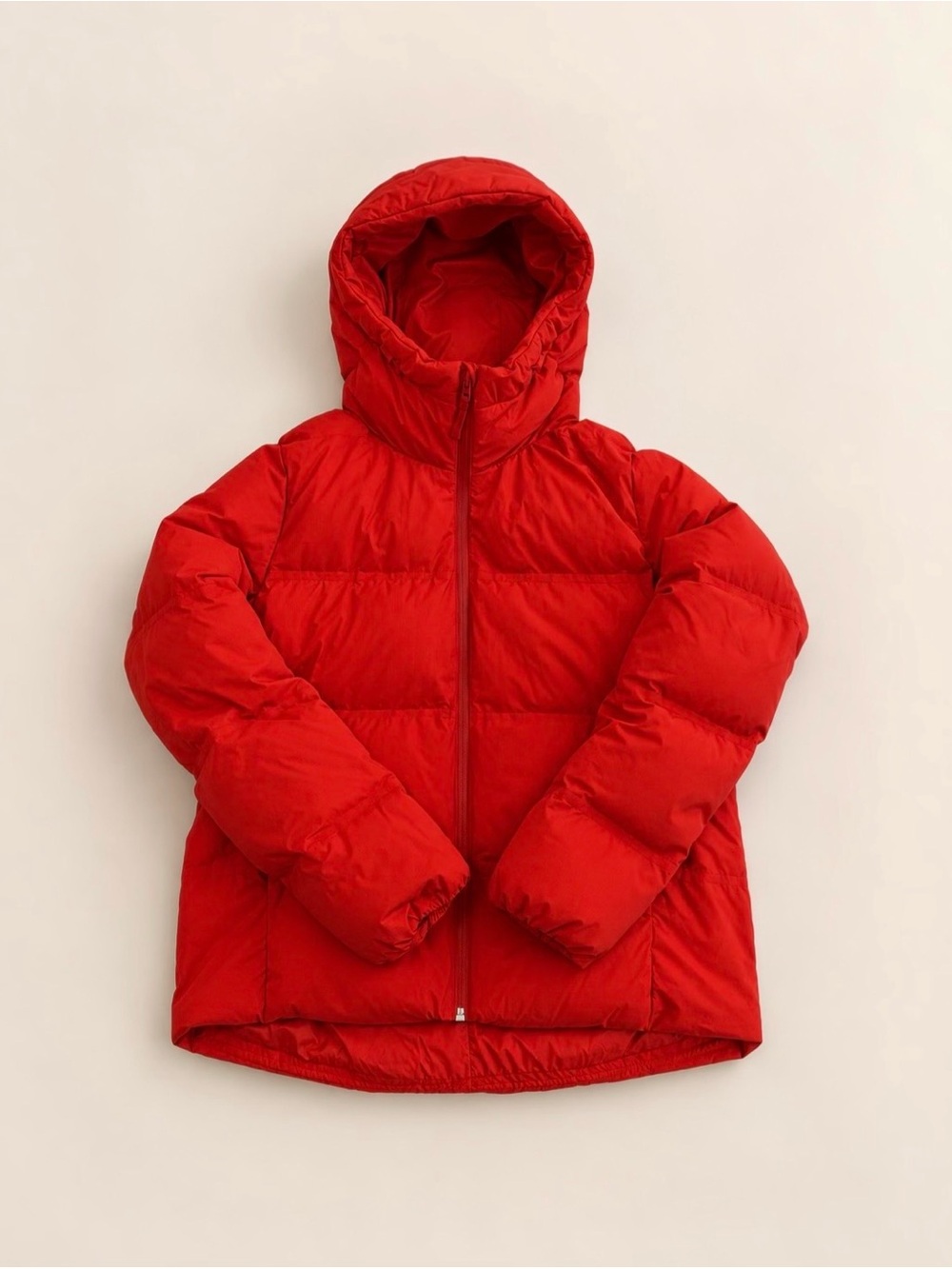 Uniqlo Red-Orange Hooded Down Puffer Jacket
